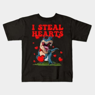 I Steal Hearts Valentines Day Cute Dinosaur Kids T-Shirt